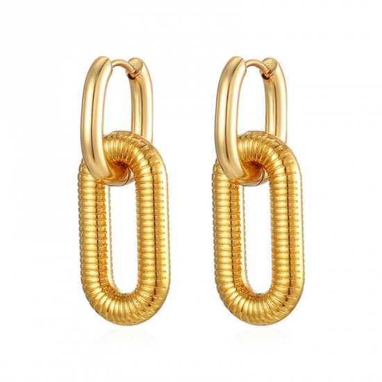 Picture of Wholesale Stylish & Casual Minimalist Beaded Hoop Earrings, Oval 18K Gold Plated 304 Stainless Steel, Unisex PVD Gift Jewelry Supply, 1 Pair
