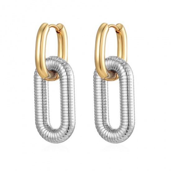 Picture of Wholesale Stylish & Casual Minimalist Beaded Hoop Earrings, Oval Silver Tone & 18K Gold Plated 304 Stainless Steel, Unisex PVD Gift Jewelry Supply, 1 Pair