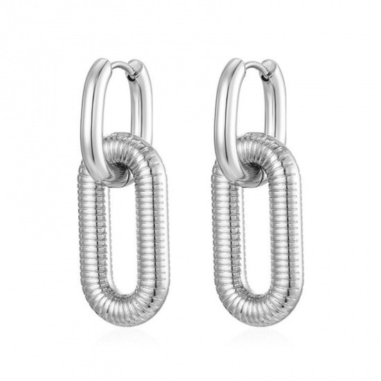 Picture of Wholesale Stylish & Casual Minimalist Beaded Hoop Earrings, Oval Silver Tone 304 Stainless Steel, Unisex PVD Gift Jewelry Supply, 1 Pair