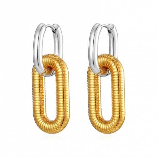 Picture of Wholesale Stylish & Casual Minimalist Beaded Hoop Earrings, Oval Silver Tone & 18K Gold Plated 304 Stainless Steel, Unisex PVD Gift Jewelry Supply, 1 Pair