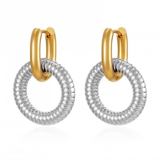 Picture of Wholesale Stylish & Casual Minimalist Beaded Hoop Earrings, Circle Ring Silver Tone & 18K Gold Plated 304 Stainless Steel, Unisex PVD Gift Jewelry Supply, 1 Pair