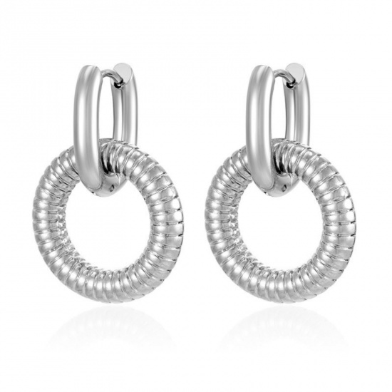 Picture of Wholesale Stylish & Casual Minimalist Beaded Hoop Earrings, Circle Ring Silver Tone 304 Stainless Steel, Unisex PVD Gift Jewelry Supply, 1 Pair