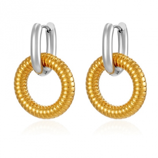 Picture of Wholesale Stylish & Casual Minimalist Beaded Hoop Earrings, Circle Ring Silver Tone & 18K Gold Plated 304 Stainless Steel, Unisex PVD Gift Jewelry Supply, 1 Pair
