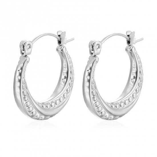 Picture of Wholesale Classic Simple & Casual Hoop Earrings, Round Silver Tone 304 Stainless Steel, Women's Gift Jewelry Supply, 19.6mm x 21mm, 1 Pair