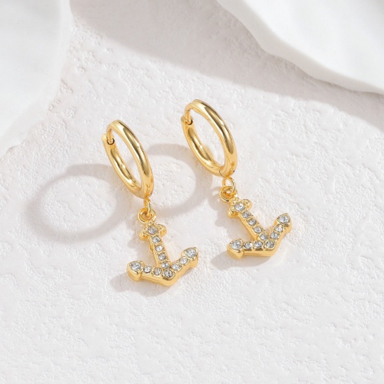 Immagine di Gioielli Oceanici Pastorale Naturale Orecchino All'Ingrosso, Micro Spianare Placcato Oro 18K 304 Acciaio Inossidabile, Donne PVD Regalo Fornitura di Gioielli, 3cm x 1.4cm, 1 Paio