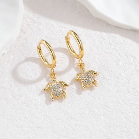 Immagine di Gioielli Oceanici Pastorale Naturale Orecchino All'Ingrosso, Tartaruga di Mare Micro Spianare Placcato Oro 18K 304 Acciaio Inossidabile, Donne PVD Regalo Fornitura di Gioielli, 3cm x 1.4cm, 1 Paio