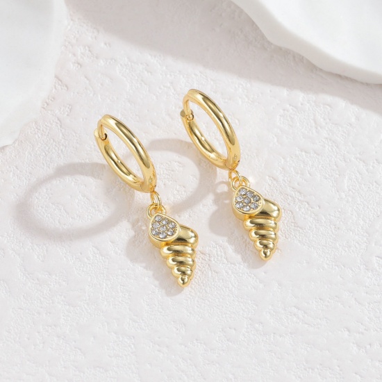 Immagine di Gioielli Oceanici Pastorale Naturale Orecchino All'Ingrosso, Conchiglia Micro Spianare Placcato Oro 18K 304 Acciaio Inossidabile, Donne PVD Regalo Fornitura di Gioielli, 3cm x 1.4cm, 1 Paio