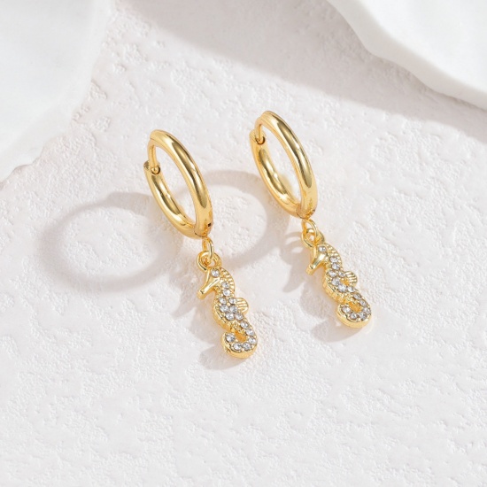 Immagine di Gioielli Oceanici Pastorale Naturale Orecchino All'Ingrosso, Cavalluccio Marino Micro Spianare Placcato Oro 18K 304 Acciaio Inossidabile, Donne PVD Regalo Fornitura di Gioielli, 3cm x 1.4cm, 1 Paio