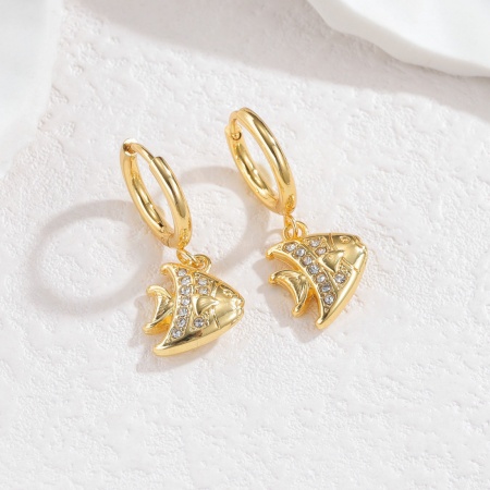Picture of Wholesale Ocean Jewelry Natural Pastoral Earrings, Tropical Fish Micro Pave 18K Gold Plated 304 Stainless Steel, Women's PVD Gift Jewelry Supply, 3cm x 1.4cm, 1 Pair