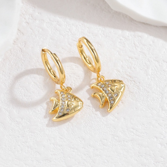 Immagine di Gioielli Oceanici Pastorale Naturale Orecchino All'Ingrosso, Pesci tropicali Micro Spianare Placcato Oro 18K 304 Acciaio Inossidabile, Donne PVD Regalo Fornitura di Gioielli, 3cm x 1.4cm, 1 Paio