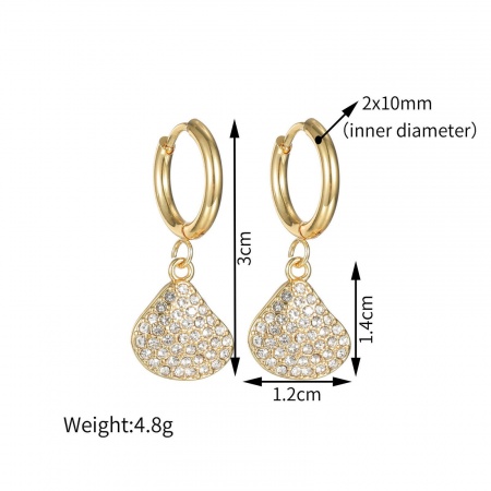 Imagen de Joyería del océano Pastoral Natural Pendientes Al Por Mayor, Marisco de vieira Micro Pave Chapado en Oro de 18K 304 Acero Inoxidable, Mujeres PVD Regalo Suministro de Joyería, 3cm x 1.4cm, 1 Par