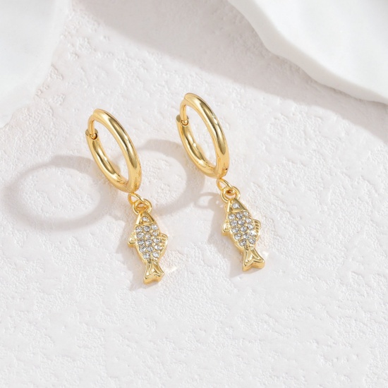 Immagine di Gioielli Oceanici Pastorale Naturale Orecchino All'Ingrosso, Pesce Micro Spianare Placcato Oro 18K 304 Acciaio Inossidabile, Donne PVD Regalo Fornitura di Gioielli, 3cm x 1.4cm, 1 Paio