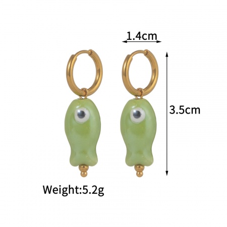 Picture of Wholesale Ocean Jewelry Natural Pastoral Earrings, Round Fish 18K Gold Plated 304 Stainless Steel & Ceramic, Women's PVD Gift Jewelry Supply, 1 Pair