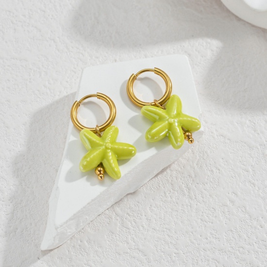 Immagine di Gioielli Oceanici Pastorale Naturale Orecchino All'Ingrosso, Tondo Stella Marina Placcato Oro 18K 304 Acciaio Inossidabile & Ceramica, Donne PVD Regalo Fornitura di Gioielli, 1 Paio