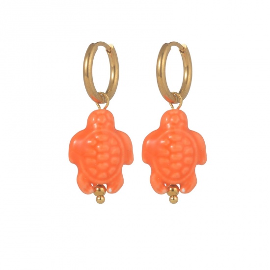 Immagine di Gioielli Oceanici Pastorale Naturale Orecchino All'Ingrosso, Tondo Tartaruga Placcato Oro 18K 304 Acciaio Inossidabile & Ceramica, Donne PVD Regalo Fornitura di Gioielli, 1 Paio