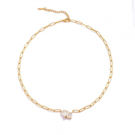 Image de Collier à Breloques En Gros Plaqué Or 18K en 304 Acier Inoxydable, à Zircone Cubique Clair Chaîne de Trombone, Unisexe Placage Sous Vide Écologique Exquis Élégant Cadeau Bijoux pour Détaillants 47.5cm long, 1 Pièce