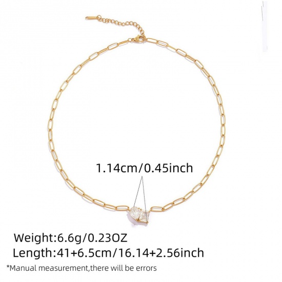 Picture of Wholesale Clear Cubic Zirconia Pendant Charm Necklace, 18K Gold Plated 304 Stainless Steel Paperclip Link Chain, Unisex Eco-friendly Vacuum Plating Exquisite Dainty Gift Jewelry For Retailer, 47.5cm(18.7") long, 1 Piece