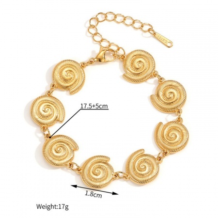 Picture of Wholesale Conch/ Sea Snail Bracelets, 18K Gold Plated 304 Stainless Steel Unisex Eco-friendly Vacuum Plating Ocean Jewelry Stylish Gift Jewelry For Retailer, 17.5cm(6.9") + 5cm(2") long, 1 Piece