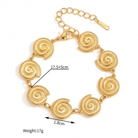 Picture of Wholesale Conch/ Sea Snail Bracelets, 18K Gold Plated 304 Stainless Steel Unisex Eco-friendly Vacuum Plating Ocean Jewelry Stylish Gift Jewelry For Retailer, 17.5cm(6.9") + 5cm(2") long, 1 Piece