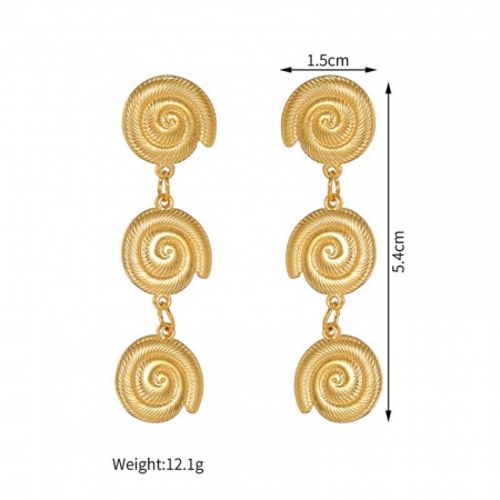 Picture of Wholesale Conch/ Sea Snail Earrings, 18K Gold Plated 304 Stainless Steel Unisex Eco-friendly Vacuum Plating Ocean Jewelry Stylish Gift Jewelry For Retailer, 5.4cm x 1.5cm, 1 Piece