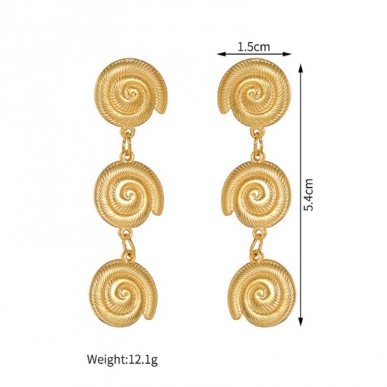 Picture of Wholesale Conch/ Sea Snail Earrings, 18K Gold Plated 304 Stainless Steel Unisex Eco-friendly Vacuum Plating Ocean Jewelry Stylish Gift Jewelry For Retailer, 5.4cm x 1.5cm, 1 Piece