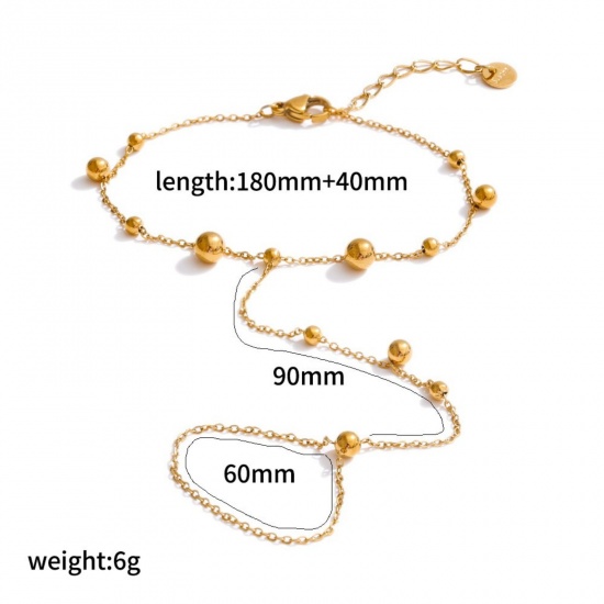 Immagine di 304 Acciaio Inossidabile Bracciale anello di mano catena Slave All'Ingrosso, Placcato Oro 18K Placcatura Sottovuoto Ecologica, Donne Stile Ins Elegante Regalo Fornitura di Gioielli, 18cm + 4cm Lunghezza, 1 Pz