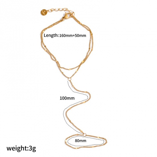 Immagine di 304 Acciaio Inossidabile Bracciale anello di mano catena Slave All'Ingrosso, Placcato Oro 18K Placcatura Sottovuoto Ecologica, Donne Stile Ins Elegante Regalo Fornitura di Gioielli, 16cm + 5cm Lunghezza, 1 Pz