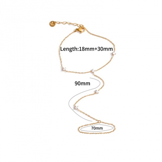 Immagine di Trasparente Strass 304 Acciaio Inossidabile Bracciale anello di mano catena Slave All'Ingrosso, Placcato Oro 18K Placcatura Sottovuoto Ecologica, Donne Stile Ins Elegante Regalo Fornitura di Gioielli, 18cm + 3cm Lunghezza, 1 Pz
