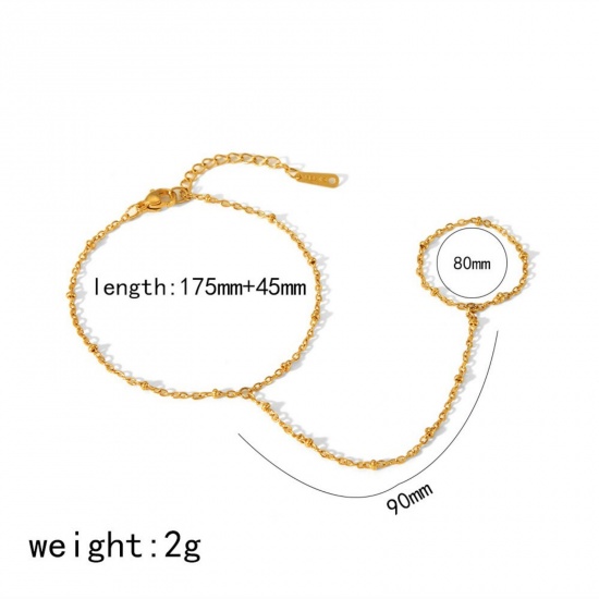 Immagine di 304 Acciaio Inossidabile Bracciale anello di mano catena Slave All'Ingrosso, Placcato Oro 18K Placcatura Sottovuoto Ecologica, Donne Stile Ins Elegante Regalo Fornitura di Gioielli, 17.5cm + 4.5cm Lunghezza, 1 Pz