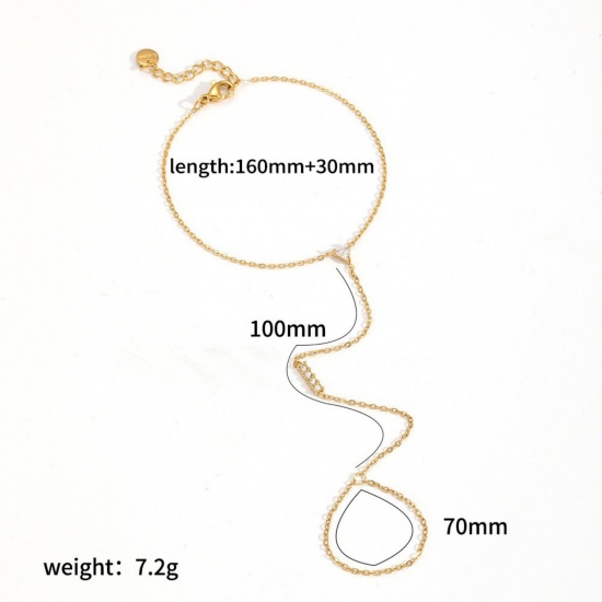 Immagine di 304 Acciaio Inossidabile Bracciale anello di mano catena Slave All'Ingrosso, Placcato Oro 18K Placcatura Sottovuoto Ecologica, Donne Stile Ins Elegante Regalo Fornitura di Gioielli, 16cm + 3cm Lunghezza, 1 Pz