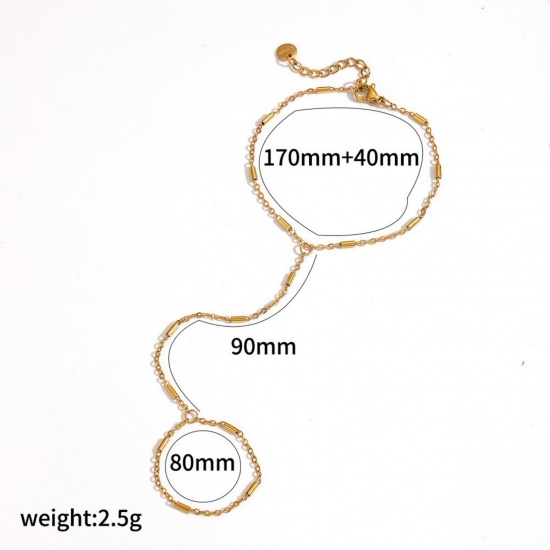 Immagine di 304 Acciaio Inossidabile Bracciale anello di mano catena Slave All'Ingrosso, Placcato Oro 18K Placcatura Sottovuoto Ecologica, Donne Stile Ins Elegante Regalo Fornitura di Gioielli, 17cm + 4cm Lunghezza, 1 Pz