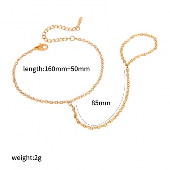 Immagine di 304 Acciaio Inossidabile Bracciale anello di mano catena Slave All'Ingrosso, Placcato Oro 18K Placcatura Sottovuoto Ecologica, Donne Stile Ins Elegante Regalo Fornitura di Gioielli, 16cm + 5cm Lunghezza, 1 Pz