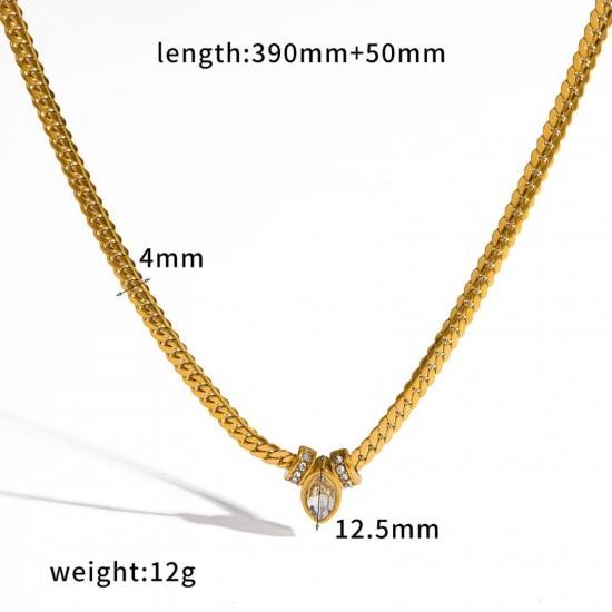 Picture of Wholesale Marquise Clear Cubic Zirconia Pendant Charm Necklace, 18K Gold Plated 304 Stainless Steel Cuban Link Chain, Unisex Eco-friendly Vacuum Plating Ins Style Stylish Gift Jewelry For Retailer, 39cm(15.4") + 5cm(2") long, 1 Piece