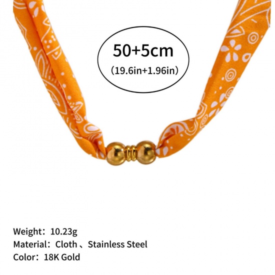 Immagine di Arancione Collana con Sciarpa e Pendente All'Ingrosso, 304 Acciaio Inossidabile Donne PVD Ecologica Elegante Elegante Regalo Gioielli Per Rivenditore, 50cm + 5cm Lunghezza, 1 Pz