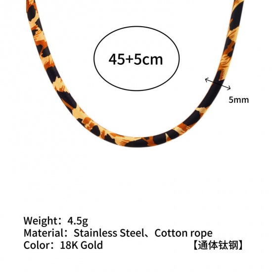 Picture of Wholesale Leopard Print Brown Necklace, 304 Stainless Steel Cord, Women's Eco-friendly PVD Retro Stylish Gift Jewelry For Retailer, 45cm(17.7") + 5cm(2") long, 1 Piece