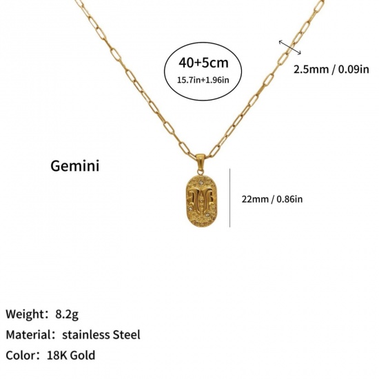 Picture of Wholesale Oval Gemini Sign Of Zodiac Constellations Clear Cubic Zirconia Pendant Charm Necklace, 18K Gold Plated 304 Stainless Steel Women's Eco-friendly PVD Ins Style Stylish Gift Jewelry For Retailer, 40cm(15.7") + 5cm(2") long, 1 Piece