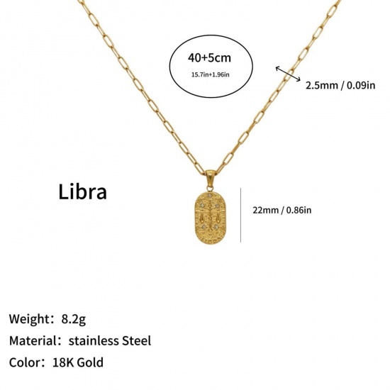 Picture of Wholesale Oval Libra Sign Of Zodiac Constellations Clear Cubic Zirconia Pendant Charm Necklace, 18K Gold Plated 304 Stainless Steel Women's Eco-friendly PVD Ins Style Stylish Gift Jewelry For Retailer, 40cm(15.7") + 5cm(2") long, 1 Piece