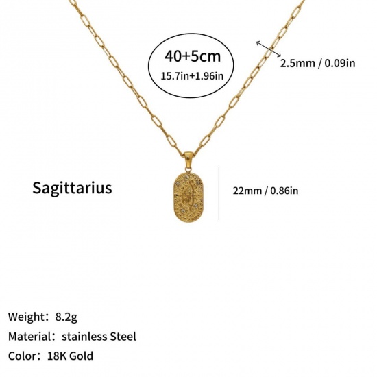 Picture of Wholesale Oval Sagittarius Sign Of Zodiac Constellations Clear Cubic Zirconia Pendant Charm Necklace, 18K Gold Plated 304 Stainless Steel Women's Eco-friendly PVD Ins Style Stylish Gift Jewelry For Retailer, 40cm(15.7") + 5cm(2") long, 1 Piece
