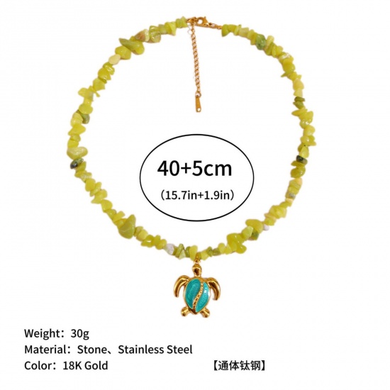 Immagine di Tartaruga Giallo Collana con Ciondolo All'Ingrosso, Placcato Oro 18K 304 Acciaio Inossidabile & Gemma Donne PVD Ecologica Retrò Elegante Regalo Gioielli Per Rivenditore, 40cm + 5cm Lunghezza, 1 Pz