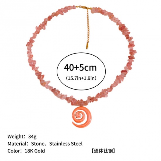 Immagine di Spirale Rosa Collana con Ciondolo All'Ingrosso, Placcato Oro 18K 304 Acciaio Inossidabile & Gemma Donne PVD Ecologica Retrò Elegante Regalo Gioielli Per Rivenditore, 40cm + 5cm Lunghezza, 1 Pz