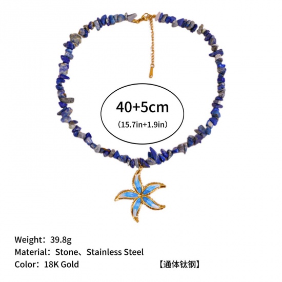 Immagine di Fiore Blu Nero Collana con Ciondolo All'Ingrosso, Placcato Oro 18K 304 Acciaio Inossidabile & Gemma Donne PVD Ecologica Retrò Elegante Regalo Gioielli Per Rivenditore, 40cm + 5cm Lunghezza, 1 Pz