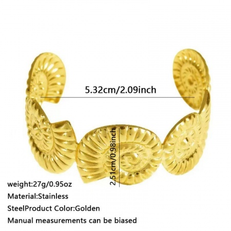 Picture of Wholesale Conch/ Sea Snail 304 Stainless Steel Open Cuff Bangles Bracelets, 18K Gold Color Women's Elegant Stylish Gift Jewelry Supply, 1 Piece