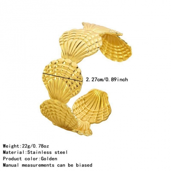Immagine di Conchiglia 304 Acciaio Inossidabile Aprire Braccialetti All'Ingrosso, Colore Oro 18K Donne Elegante Elegante Regalo Fornitura di Gioielli, 1 Pz