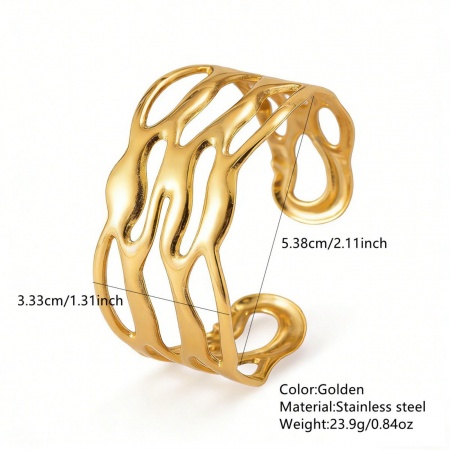 Picture of Wholesale 304 Stainless Steel Open Cuff Bangles Bracelets, 18K Gold Color Women's Elegant Stylish Gift Jewelry Supply, 1 Piece