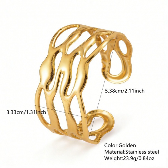 Immagine di 304 Acciaio Inossidabile Aprire Braccialetti All'Ingrosso, Colore Oro 18K Donne Elegante Elegante Regalo Fornitura di Gioielli, 1 Pz