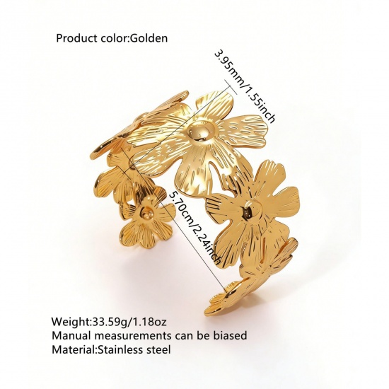 Immagine di Fiore 304 Acciaio Inossidabile Aprire Braccialetti All'Ingrosso, Colore Oro 18K Donne Elegante Elegante Regalo Fornitura di Gioielli, 1 Pz