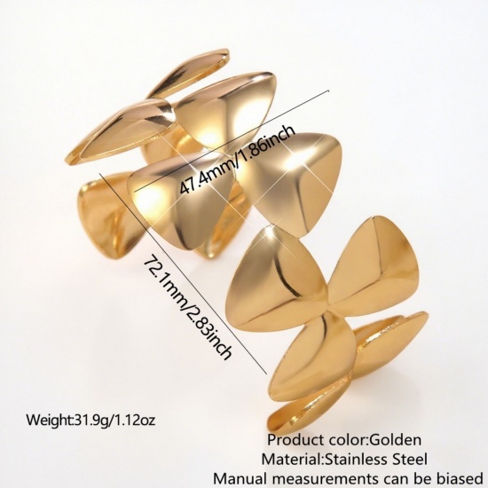 Immagine di Trifoglio 304 Acciaio Inossidabile Aprire Braccialetti All'Ingrosso, Colore Oro 18K Donne Elegante Elegante Regalo Fornitura di Gioielli, 1 Pz