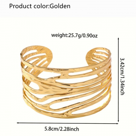 Picture of Wholesale 304 Stainless Steel Open Cuff Bangles Bracelets, 18K Gold Color Women's Elegant Stylish Gift Jewelry Supply, 1 Piece