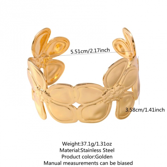 Immagine di Foglia 304 Acciaio Inossidabile Aprire Braccialetti All'Ingrosso, Colore Oro 18K Donne Elegante Elegante Regalo Fornitura di Gioielli, 1 Pz