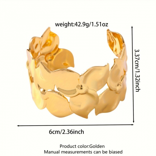 Immagine di Foglia 304 Acciaio Inossidabile Aprire Braccialetti All'Ingrosso, Colore Oro 18K Donne Elegante Elegante Regalo Fornitura di Gioielli, 1 Pz